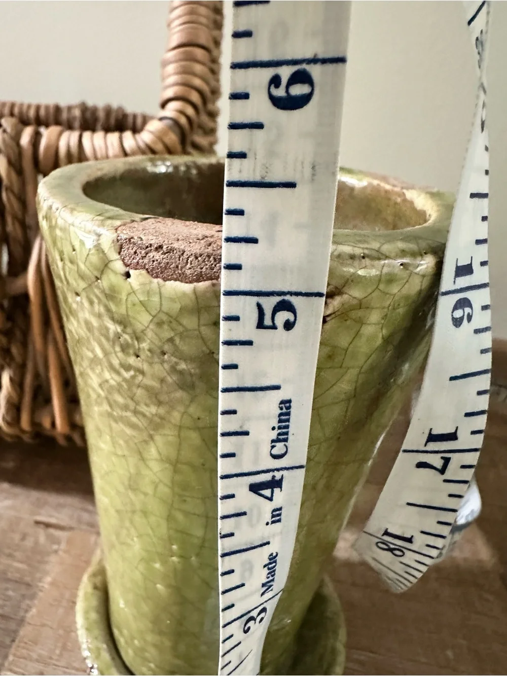 Woven Rattan Basket with Handle in Natural Brown & 2 Tall Ceramic Plant Pots Lot
